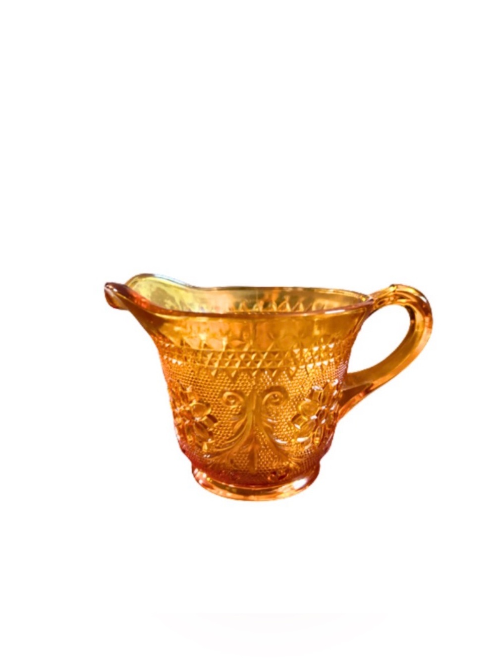 Vintage 1970’a Indiana Glass Amber Tiara Sandwich Pattern 3” Creamer Pitcher